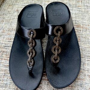 FitFlop Shoes Womens Size 9 Black / Silver Glam Thong Sandals Rhinestone Comfort